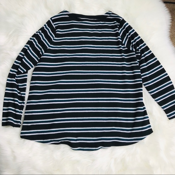 Torrid | Black Striped Long Sleeve Lace Up Henley - Picture 3 of 6